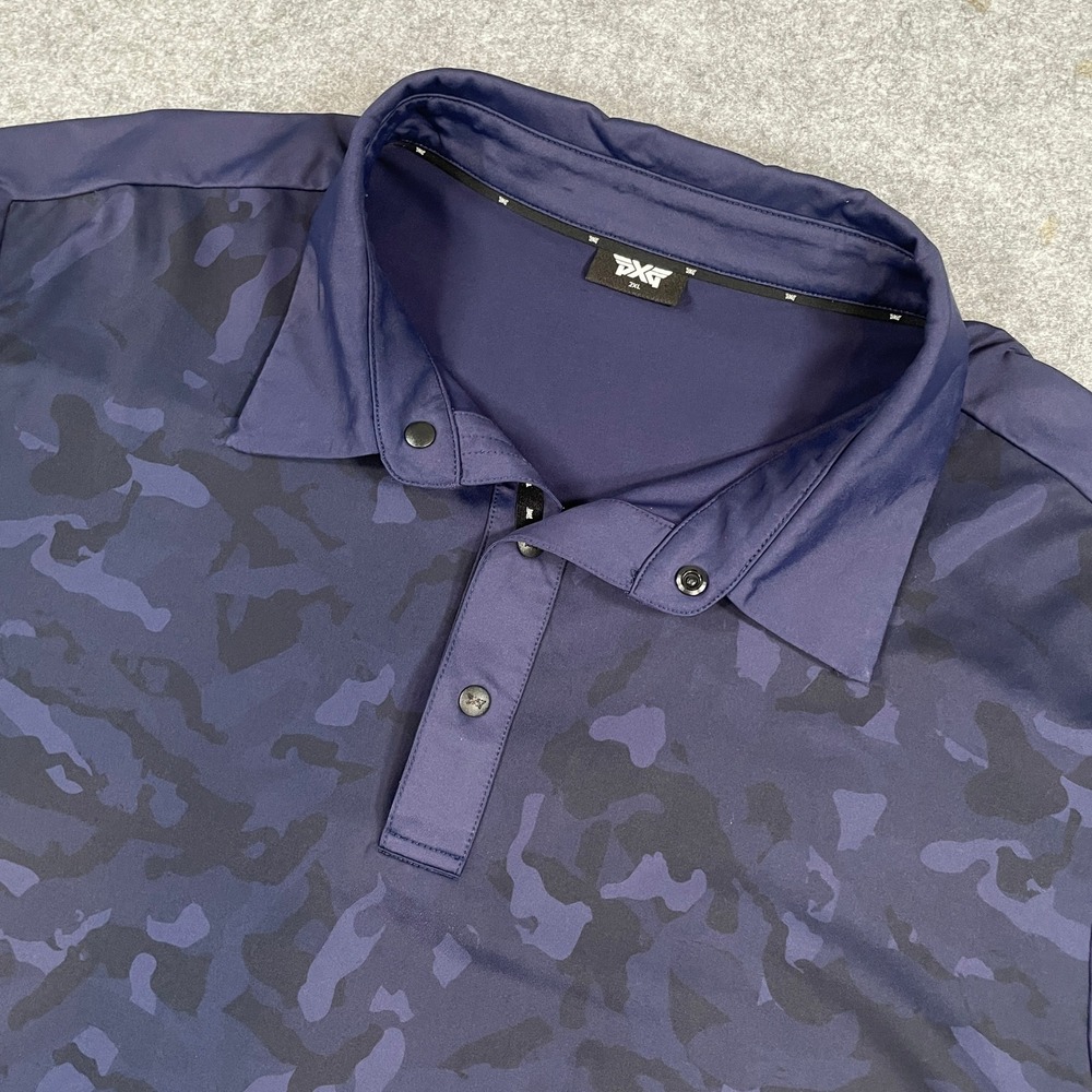 Pxg Mens Polo Shirt XXL Navy Camouflage Golf performance fabric Short Sleeve Two